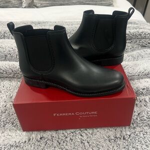 New In Box - Ferrera Couture black rain boots (Marsala)